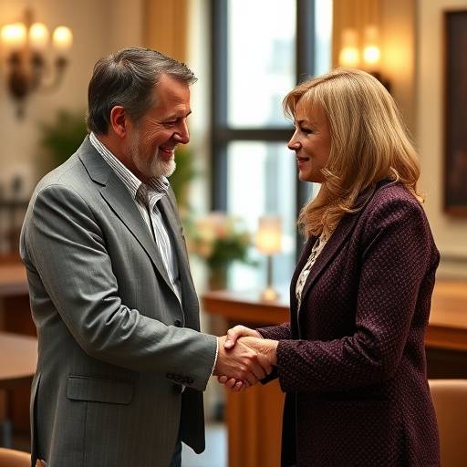 Foto di un cliente soddisfatto che stringe la mano a Elena Rossi, la direttrice del coaching di Crescita Armoniosa