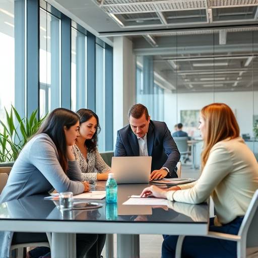 Un team di persone che lavora su un progetto in un ufficio moderno, simboleggiando la consulenza strategica.