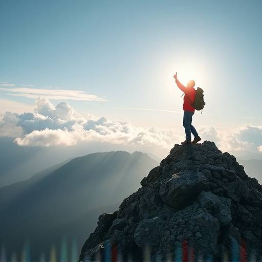 Una persona che raggiunge la cima di una montagna, simboleggiando il coaching per la carriera e il raggiungimento degli obiettivi professionali.