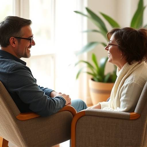 Una persona seduta in una comoda poltrona che parla con un coach durante una sessione di coaching individuale.